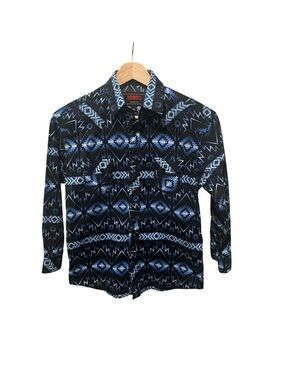 Rock & Roll Denim Youth Black Pearl Snap Western Shirt Aztec Tribal Unisex M